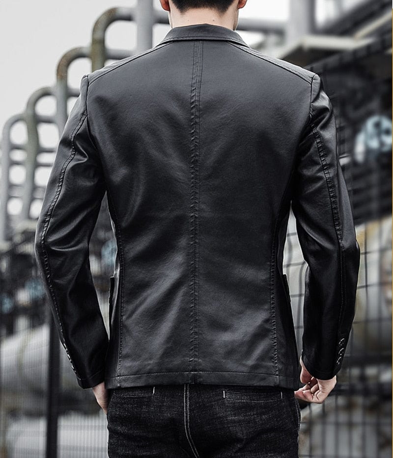 Men's 5XL Solid Color Slim Italian Leather Formal Blazer Jacket