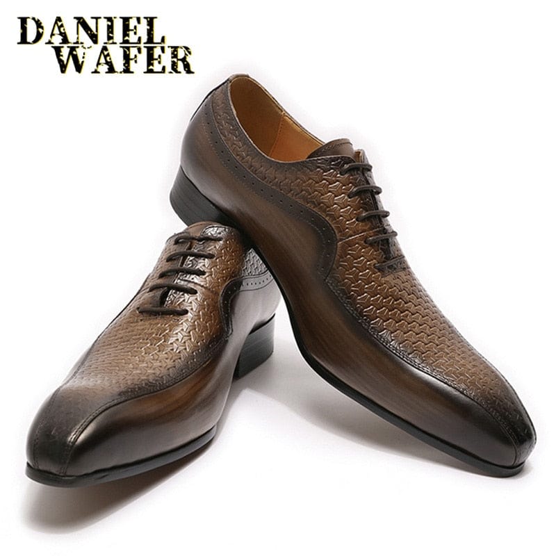 Men's Genuine Leather Pointed Oxford Formal Shoes Black Brown