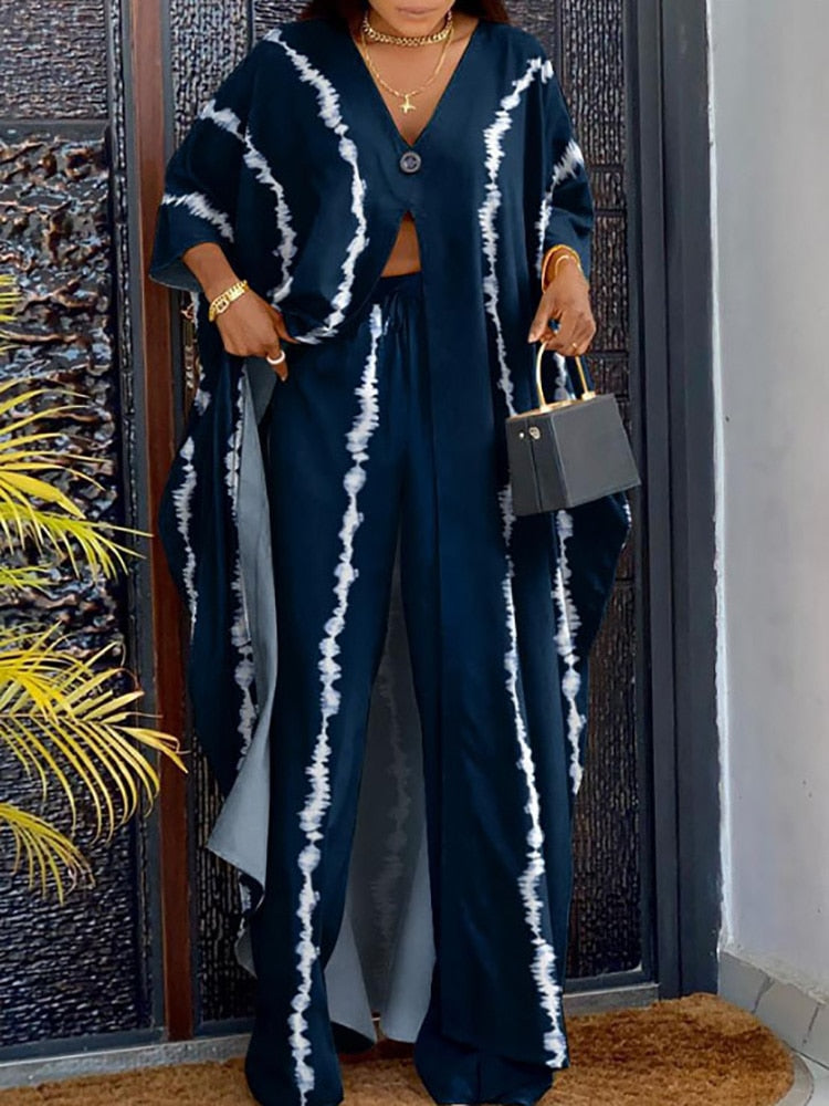 Women's Printed Elastic Waist Top and Pants Two-Piece Set