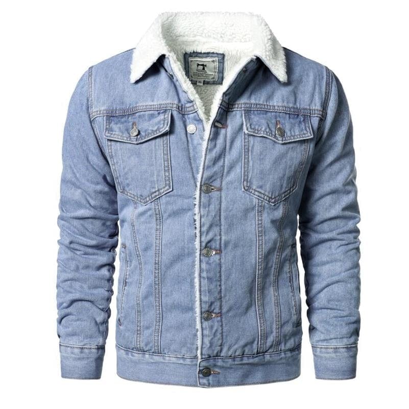 Men's Light Blue Thick Cotton Denim Jacket XS-6XL