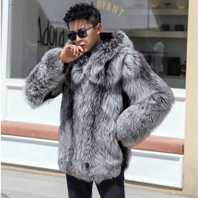 Men's Hooded Faux Fur Plush Winter Coat Windbreaker