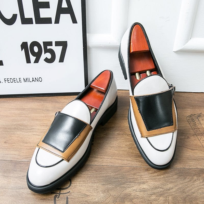 Men's Beige Blue Monk Strap PU Leather Party Loafers