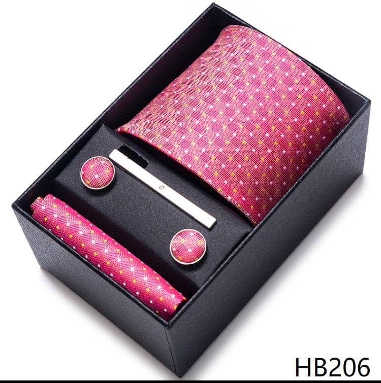 Men's Blue Gold Silk Tie, Handkerchief and Cufflink Set