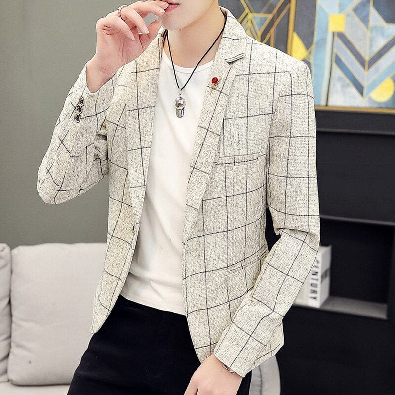 Men's Plus Size Plaid Slim Fit Business Blazer Jacket
