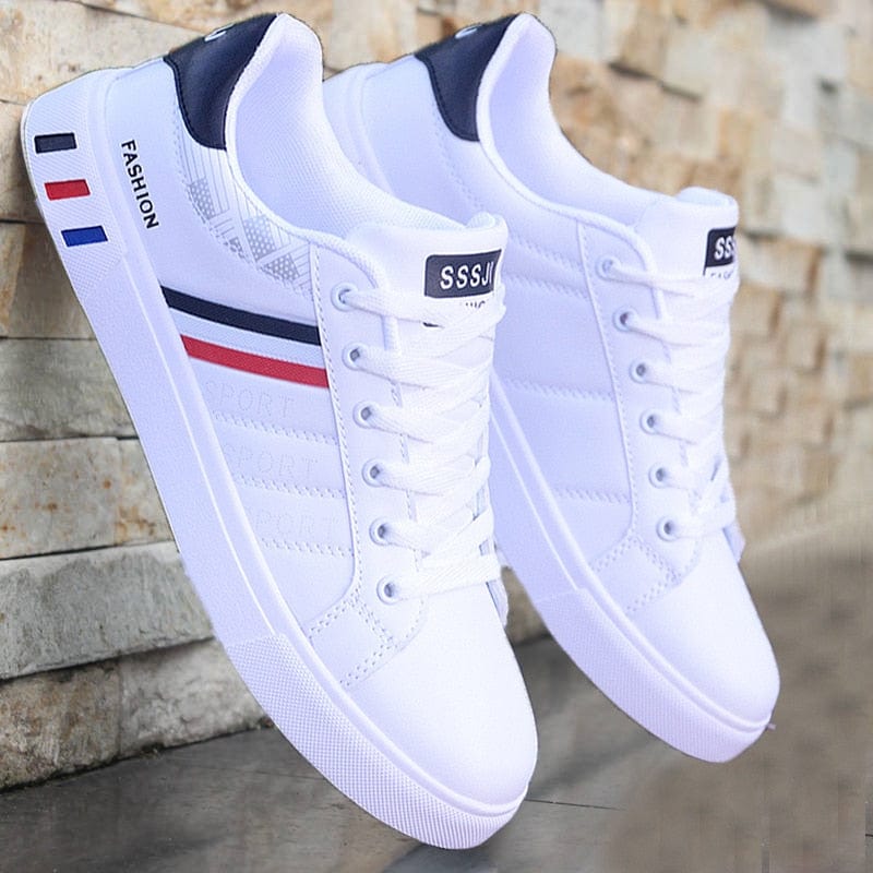Men's Lightweight Breathable Lace-Up White Casual Sneakers Travel