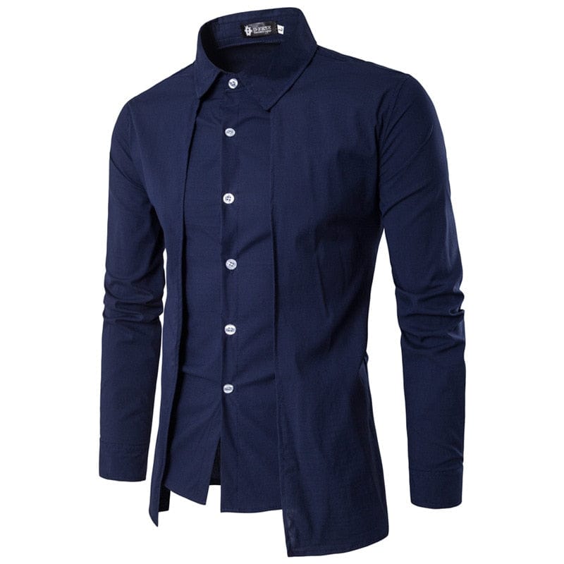 Men's Fake Two-Piece Cotton Lapel Long-Sleeve Shirt, Non-Iron Thin