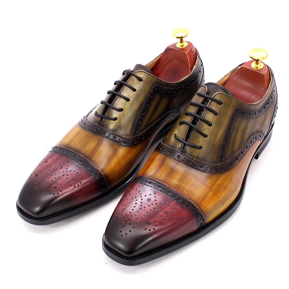 Men's Handmade Calf Leather Cap Toe Oxford Brogue Dress Shoes