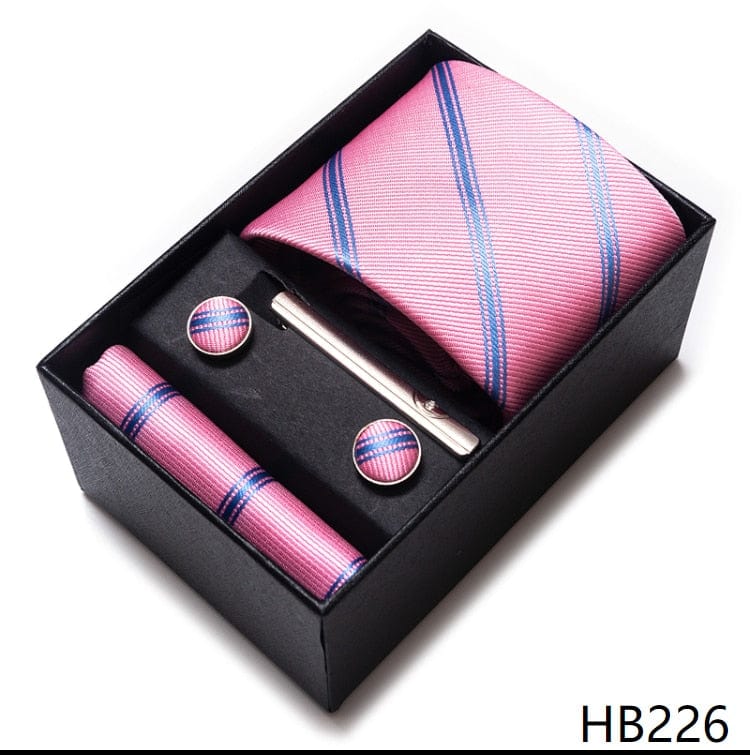 Men's Blue Gold Silk Tie, Handkerchief and Cufflink Set