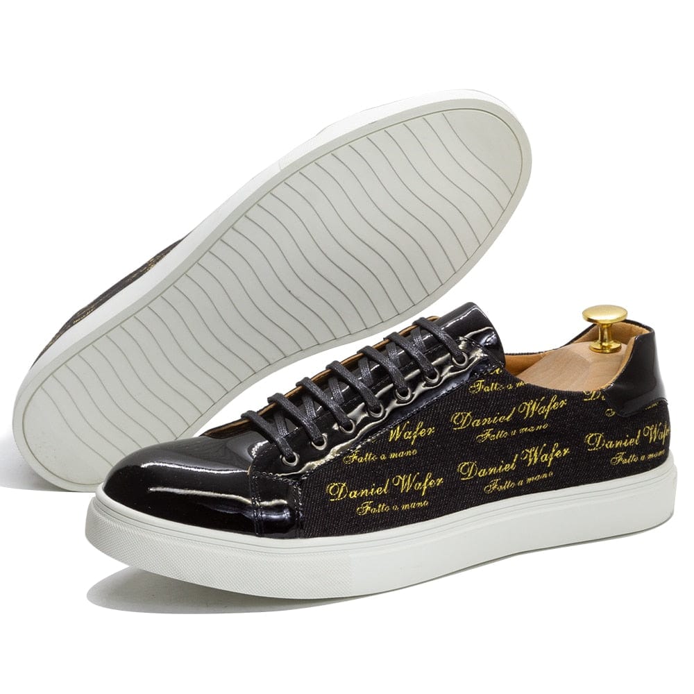 Men's Patent Leather Lace-Up Casual Flat Sneakers