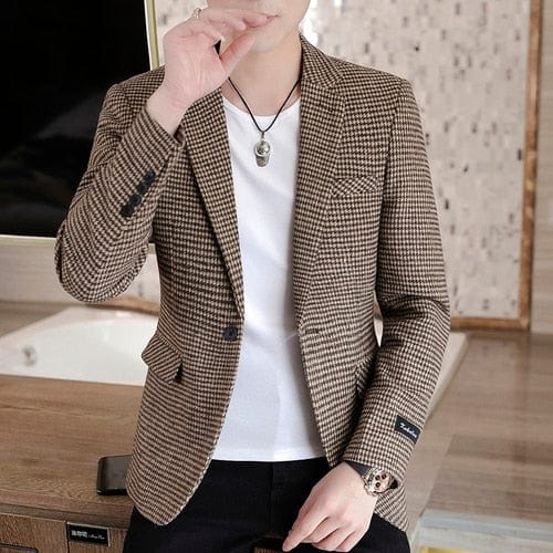 Men's Plaid Print Slim Fit Blazer Coat