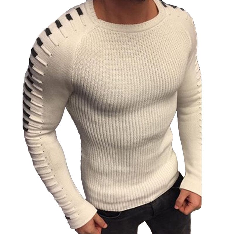 Men's O-Neck Patchwork Knit Pullover Sweater