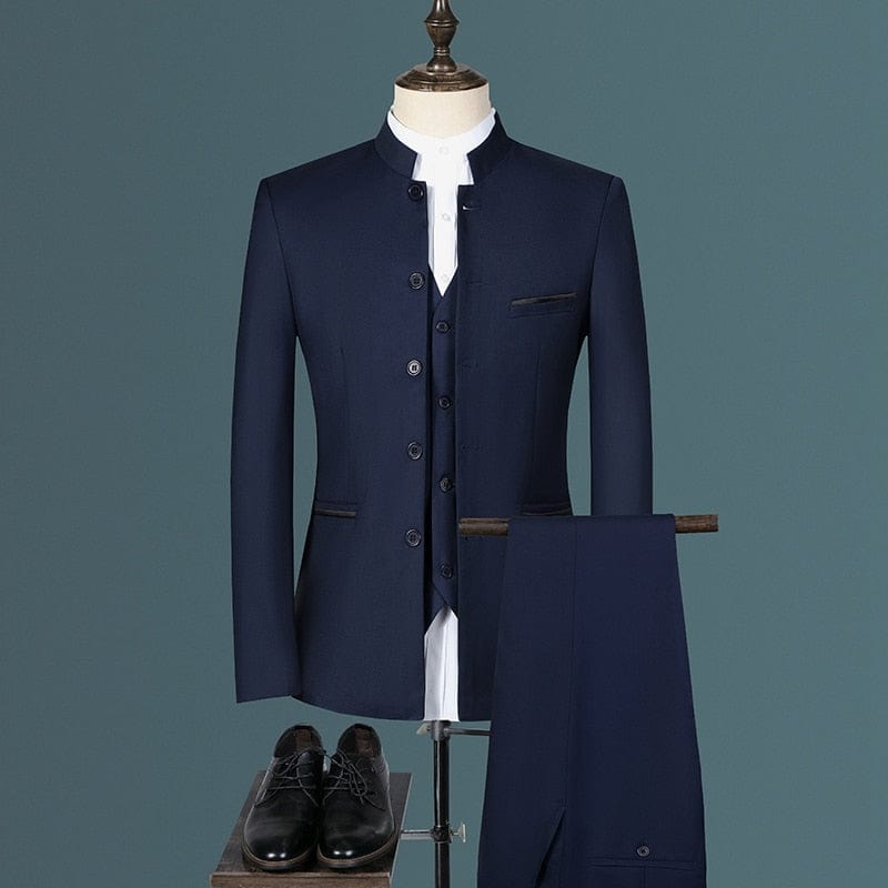 Men's Slim Stand-Collar Jacket, Vest, and Trousers Suit