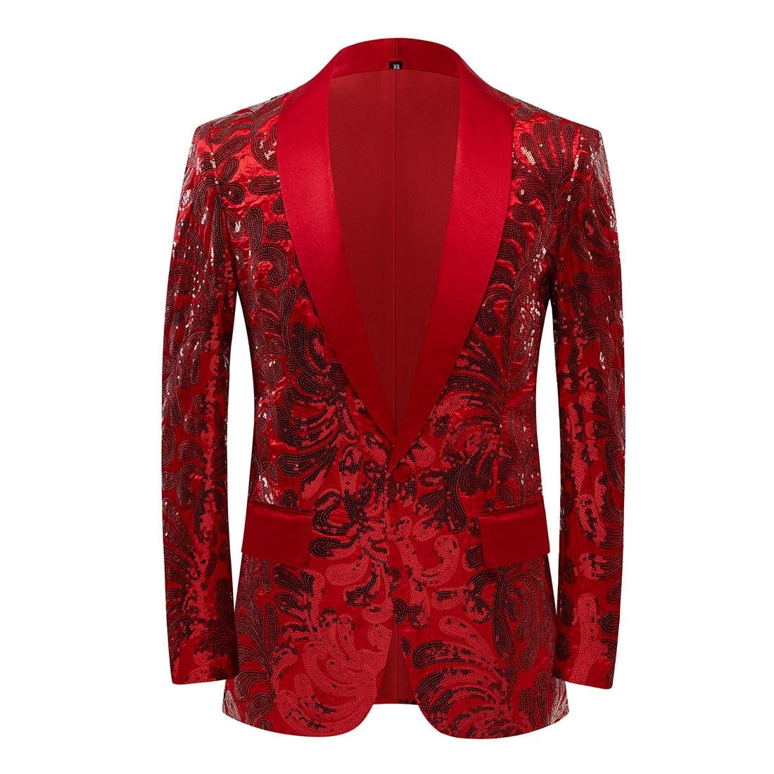 Men's Red Velvet Sequin Floral Shawl Lapel Party Blazer