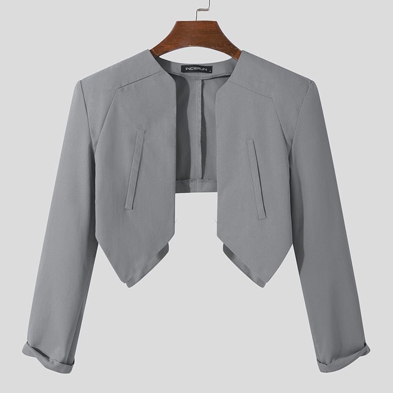 Men's Solid Open Stitch Irregular Thin Crop Blazer Streetwear S-5XL