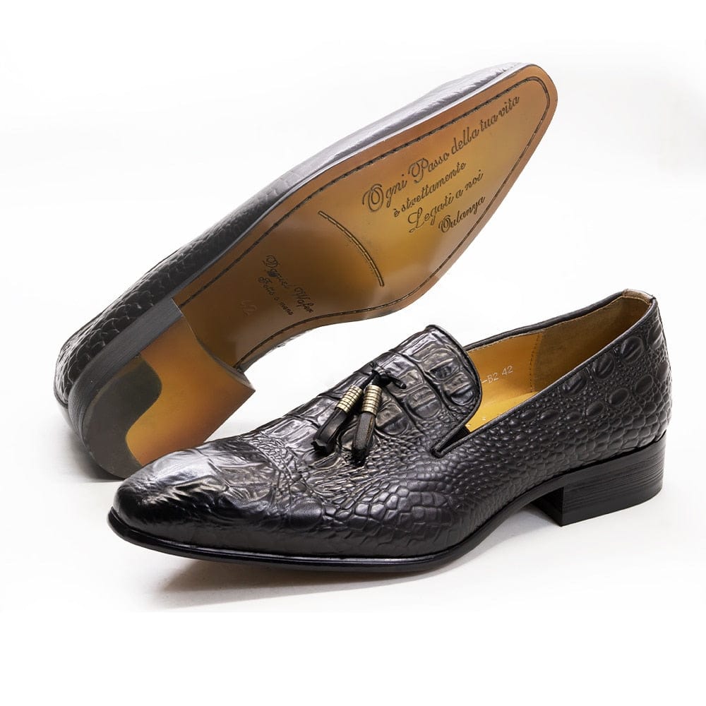 Men's crocodile print tassel loafers alternate angle