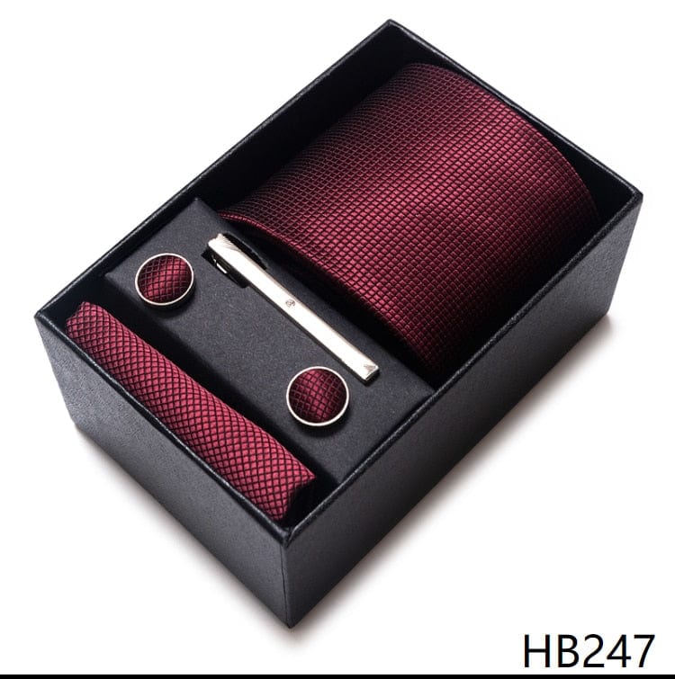 Men's Blue Gold Silk Tie, Handkerchief and Cufflink Set
