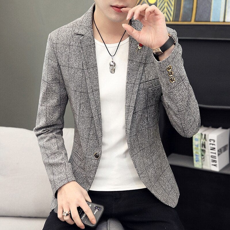 Men's Plus Size Plaid Slim Fit Business Blazer Jacket