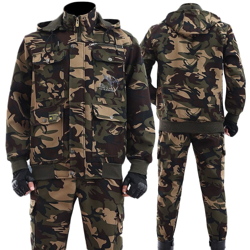 Men's Winter Fleece Work Jacket and Pants Set, Thick Mechanic Suit