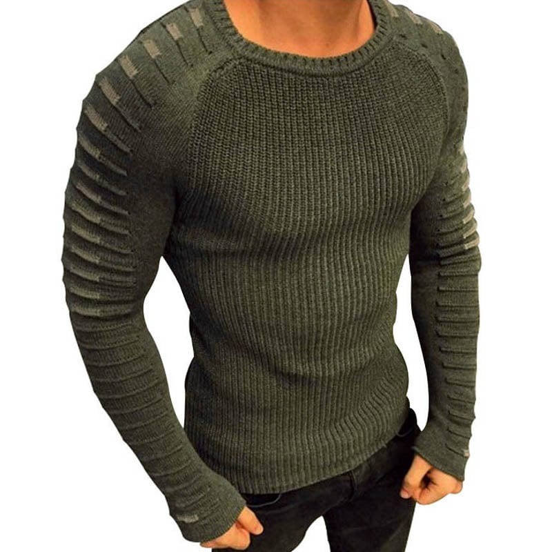Men's O-Neck Patchwork Knit Pullover Sweater