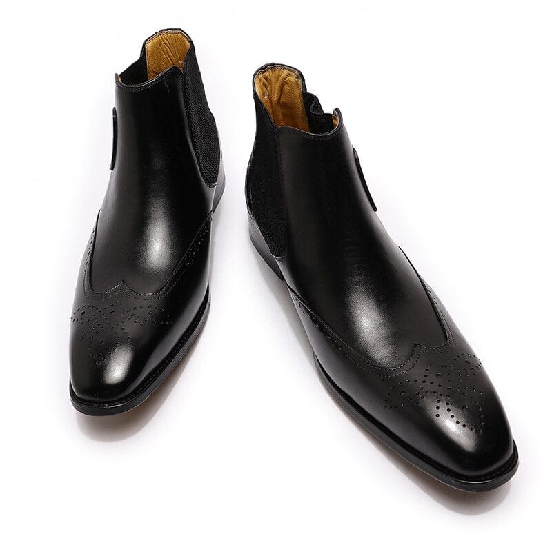 Men's Genuine Leather Chelsea Slip-On Buckle Ankle Boots Black Brown