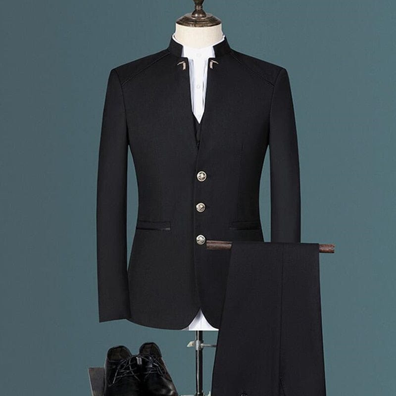 Men's Slim Stand-Collar Jacket, Vest, and Trousers Suit