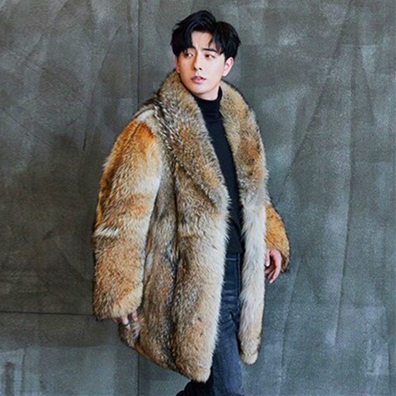Men's Medium Long Wolf and Mink Fur Coat