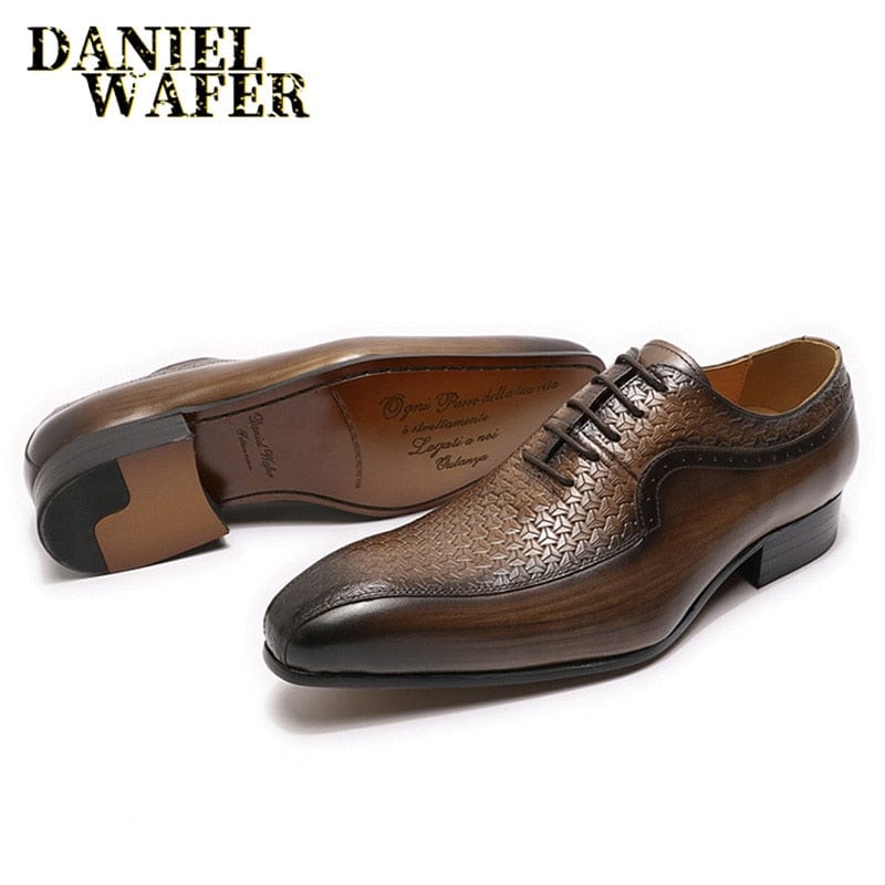 Men's Genuine Leather Pointed Oxford Formal Shoes Black Brown