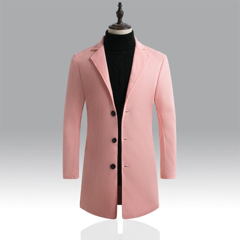 Men's Solid Color Single Breasted Trench Windbreaker