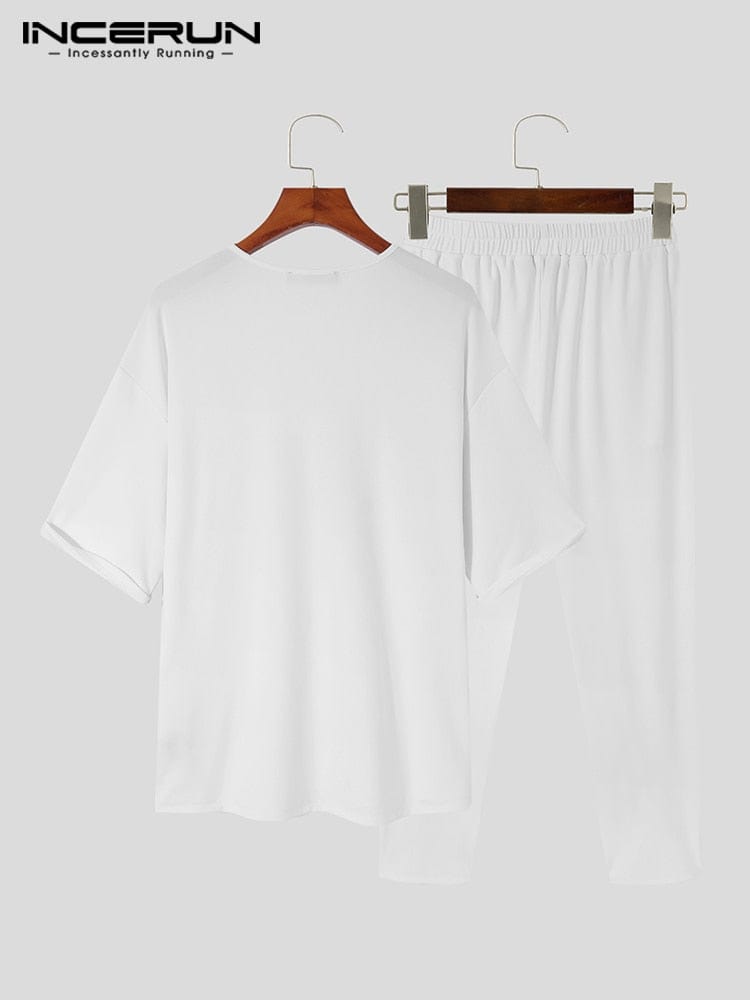 Men's Print Short Sleeve Shirt and Pants Holiday Two-Piece Set