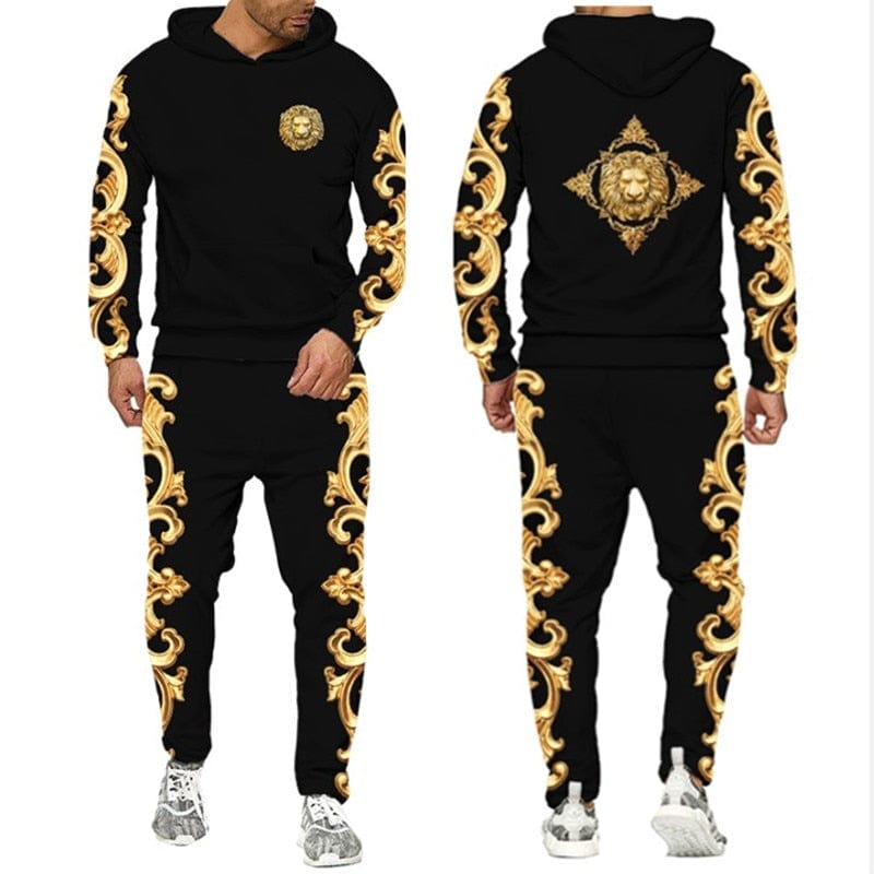 Men's 3D Lion Print Hoodie and Sweatpants Tracksuit