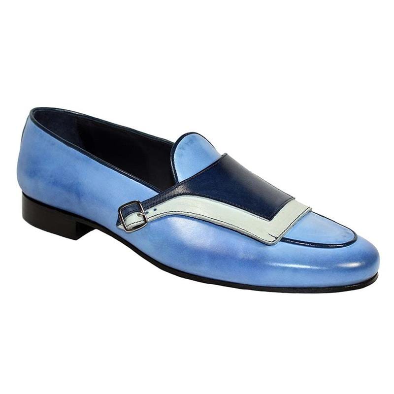 Men's Beige Blue Monk Strap PU Leather Party Loafers