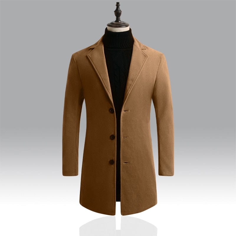 Men's Solid Color Single Breasted Trench Windbreaker
