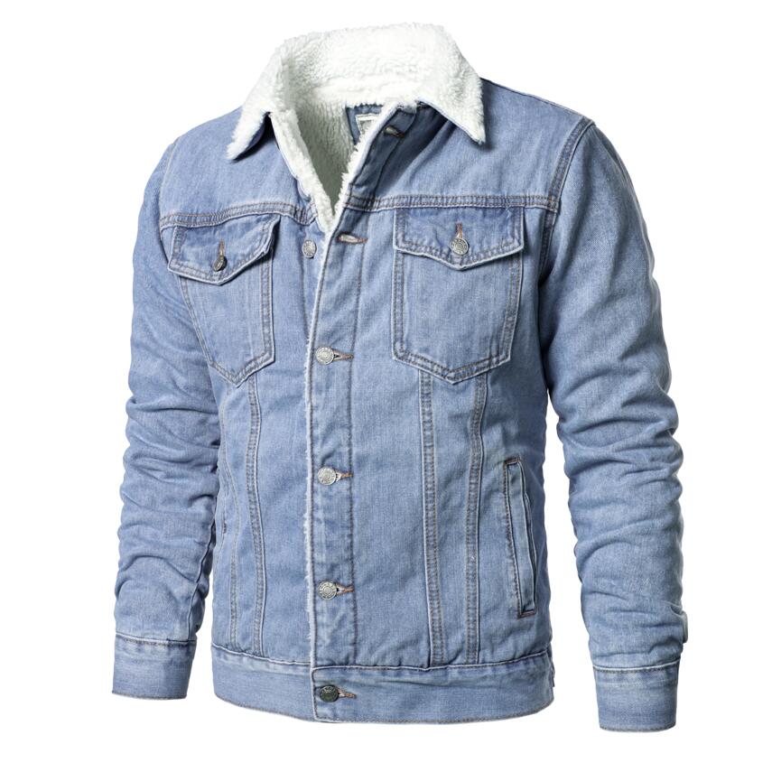 Men's Light Blue Thick Cotton Denim Jacket XS-6XL