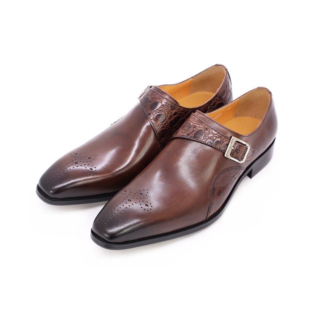 Men's Alligator Print Calf Leather Monk Strap Dress Shoes