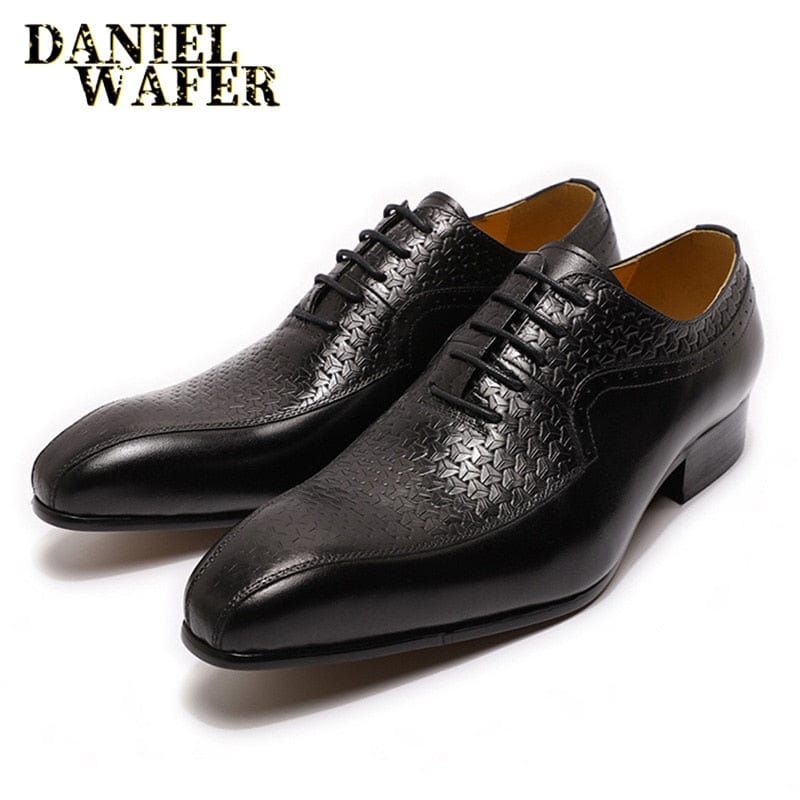 Men's Genuine Leather Pointed Oxford Formal Shoes Black Brown