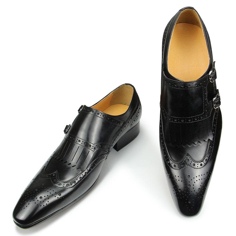 Men's Cowhide Pointed Toe British Formal Wedding Office Leather Shoes