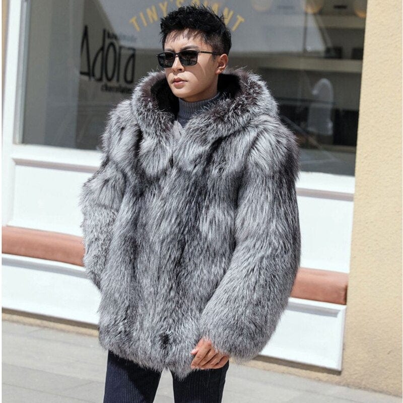 Men's Hooded Faux Fur Plush Winter Coat Windbreaker