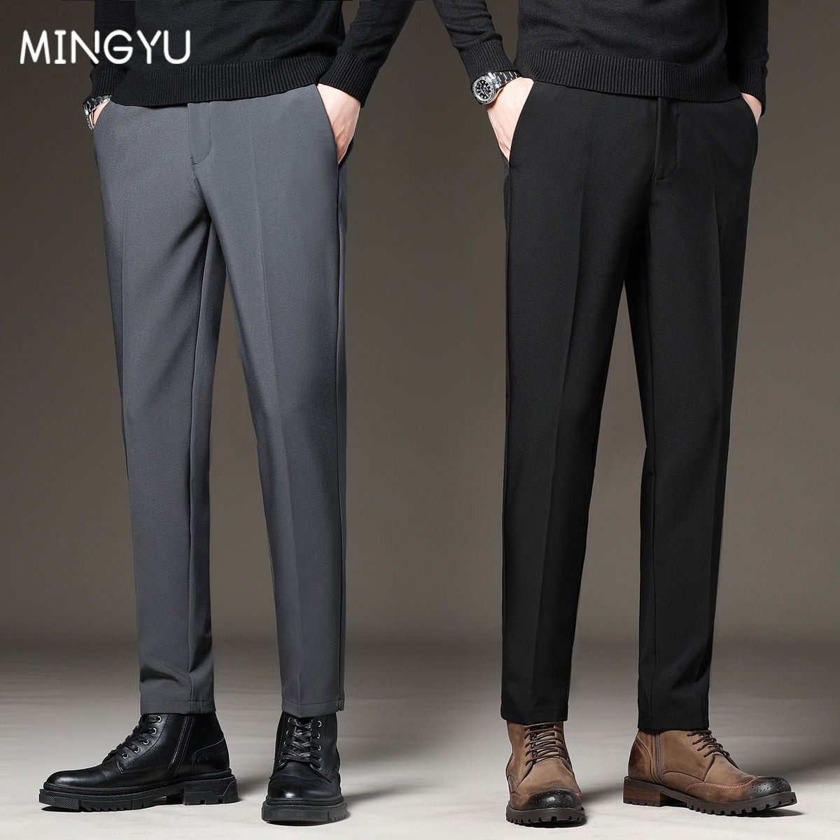 Men's Slim Elastic-Waist Business Suit Pants, Sizes 27-42