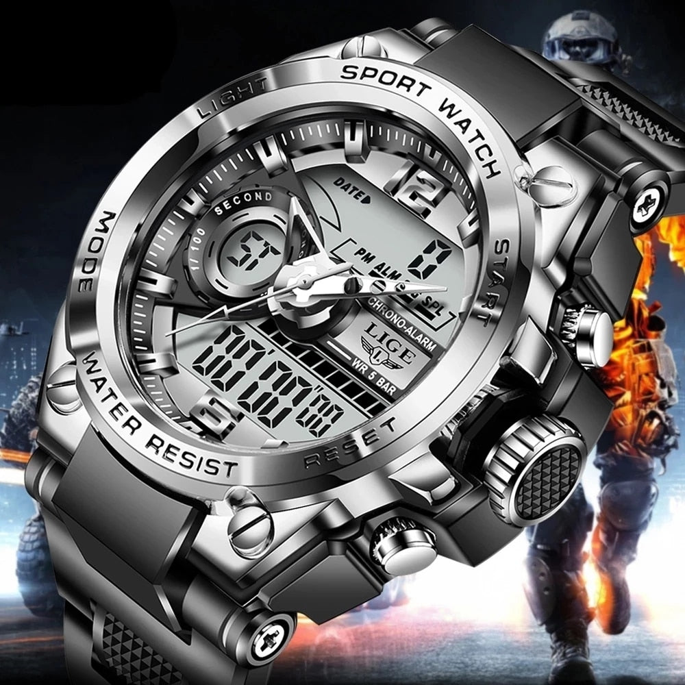 Men's Digital Military LED Quartz Watch, Splash-Resistant