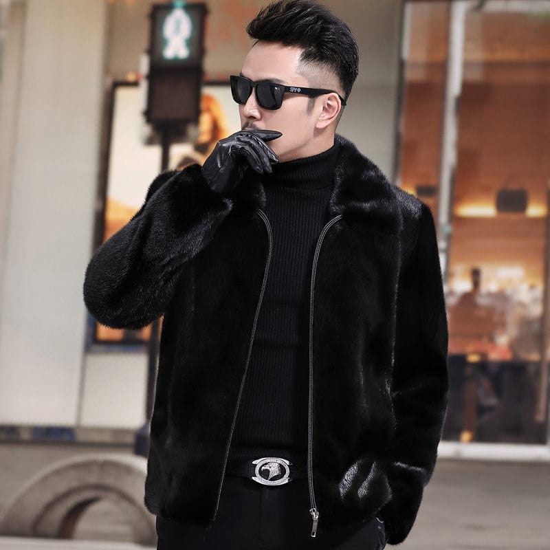 Men's Faux Mink Fur Lapel Warm Coat