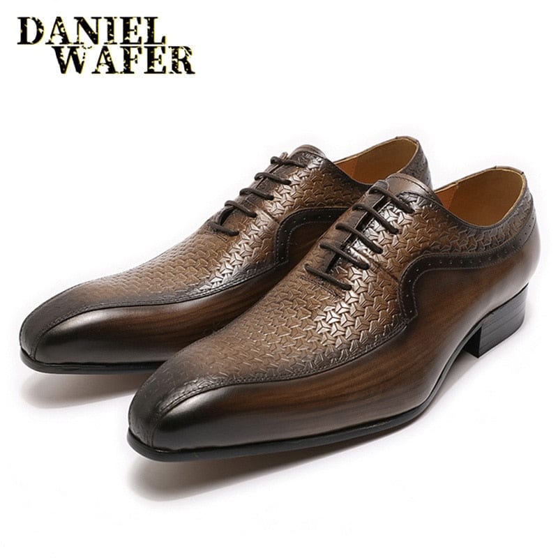 Men's Genuine Leather Pointed Oxford Formal Shoes Black Brown