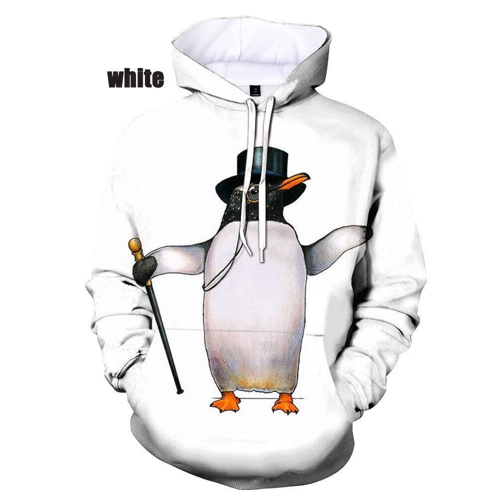 Unisex 3D Cute Penguin Print Pullover Hoodie, XS-5XL