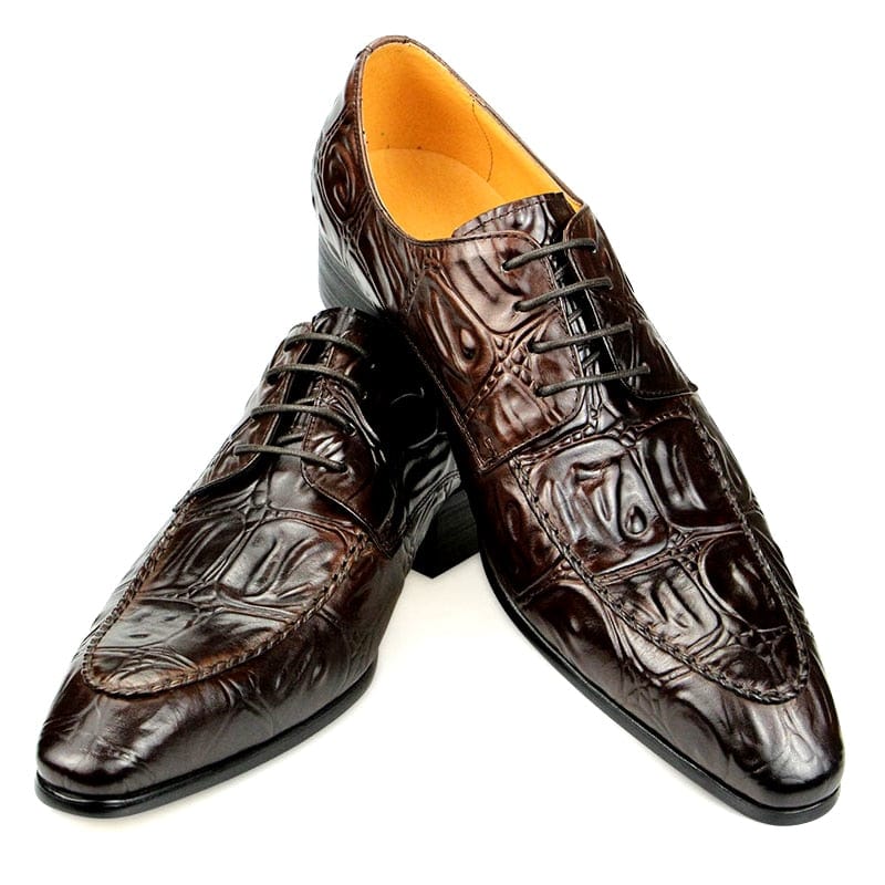 Men's Hand-Stitched Crocodile Print Derby Leather Dress Shoes