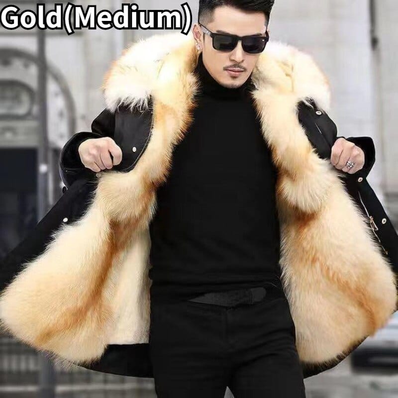Men's Long Faux Fur Parka — Detachable Collar, Plush Lined