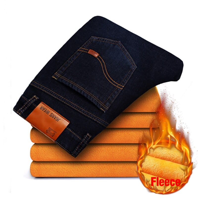 Men's Winter Warm Thick Slim Stretch Denim Jeans, Plus Size 38-40