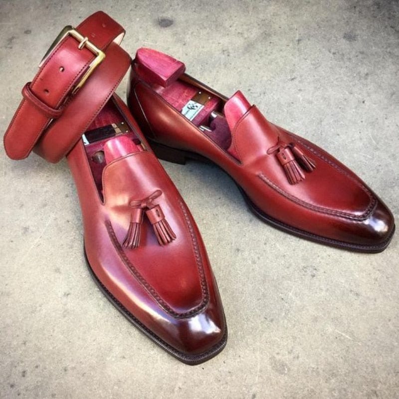 Men's Red PU Leather Tassel Wedding Loafers