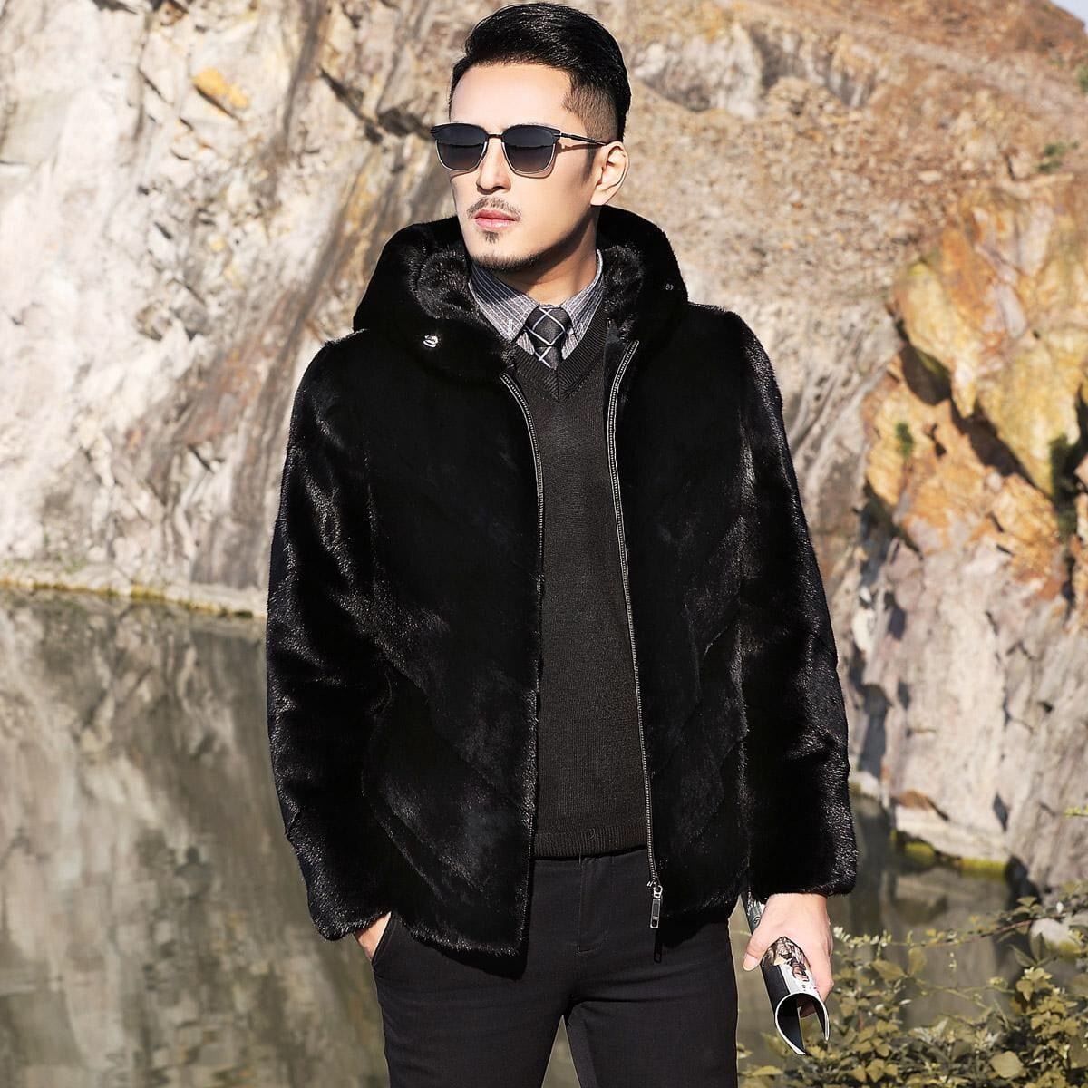 Men's Faux Mink Fur Lapel Warm Coat