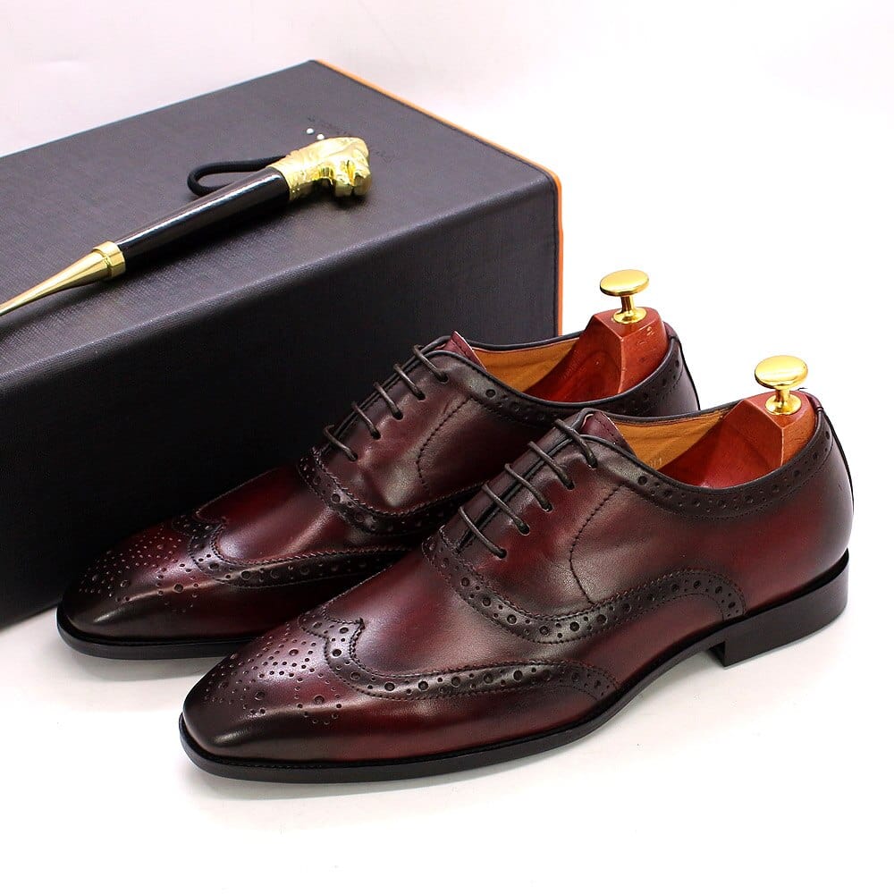 Men's Handcrafted Calfskin Wingtip Brogue Oxford Dress Shoes