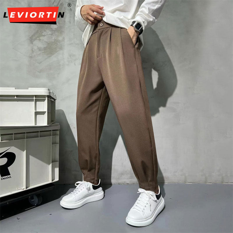 Men's Solid Ankle-Zip Straight Business Dress Pants