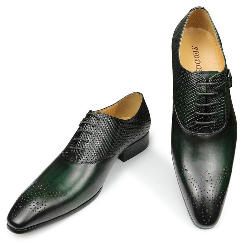 Men's Genuine Leather Pointed-Toe Oxford Dress Shoes